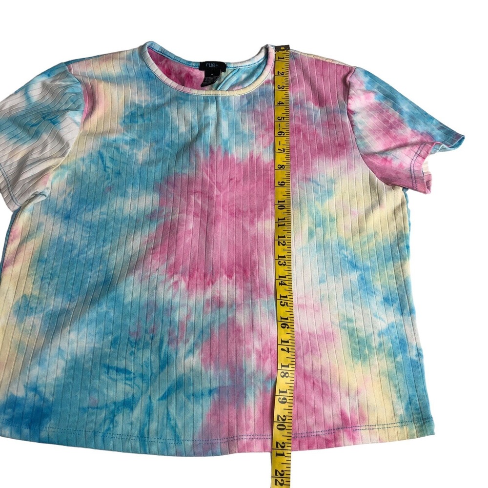 Y2K Rue 21 Crop Top Womens 1X Tie Dye Ribbed Corset Tie Back Short Sleeve Crew - Picture 6 of 9